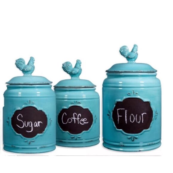 Ceramic Farmhouse chalkboard canister set. - Picture 1 of 4